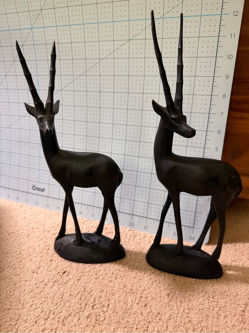 Set of 2 Hand Carved Wood Antelope Gazelle Figurine 11.5” Tall Safari Folk Art